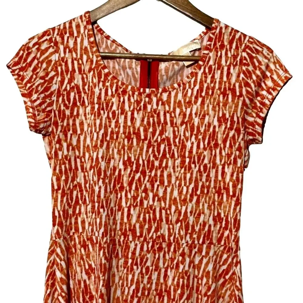 Michael Kors Dress Womens XS Orange & White Patterned Cap Sleeve